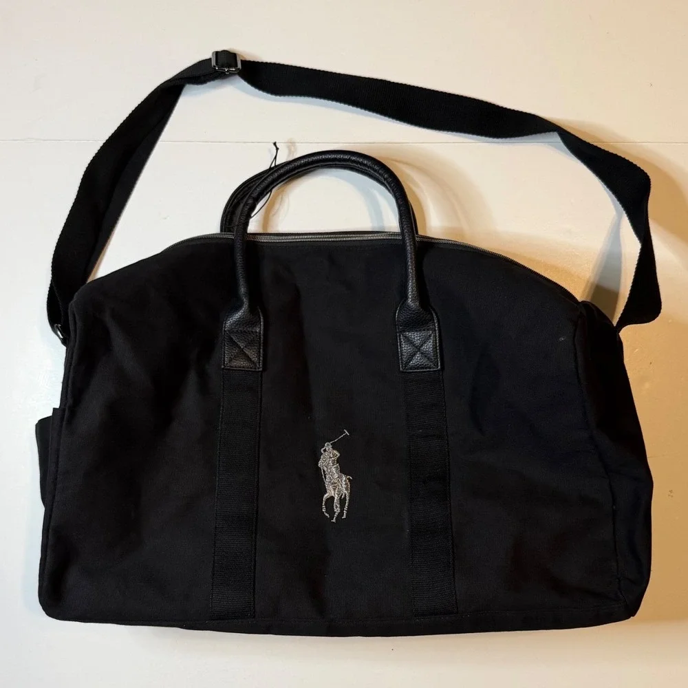 Polo Ralph Lauren Duffel Bag Big Pony Large Black Canvas Weekender Tote